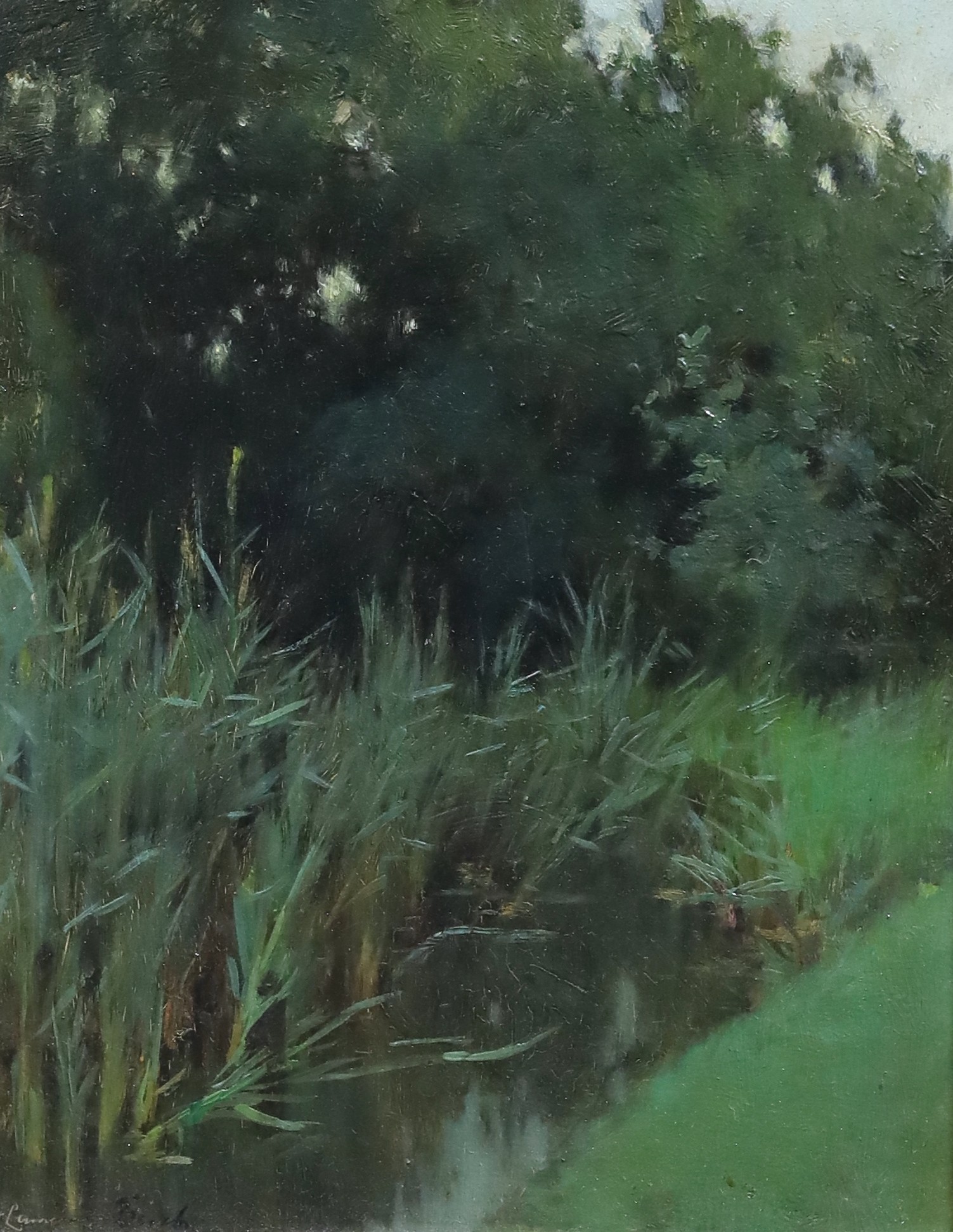Samuel John Lamorna Birch (British, 1869–1955), 'The Pond, Abney Hall, Cheshire', oil on board, 25 x 19.5cm
